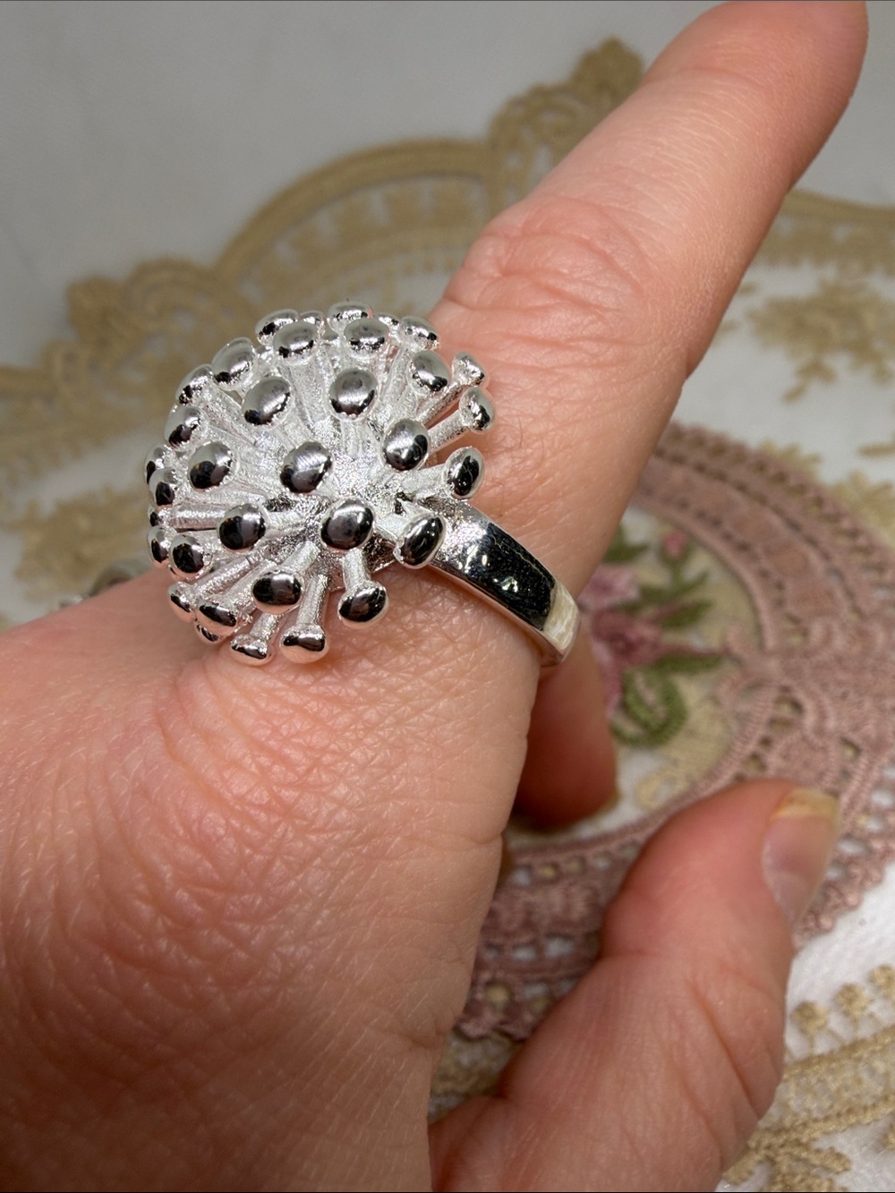 925 Sterling Silver Floral Burst Ring Sz 6.5 Statement Oversized Maximalist
